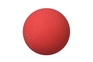 A classic dodgeball isolated on white shows the crosshatch patterns used for grips.
